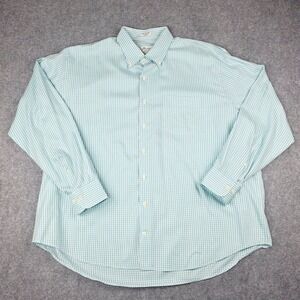 Peter Millar Crown Soft Mens 2XL Long Sleeve Gingham Shirt Silk Blend Mint Green
